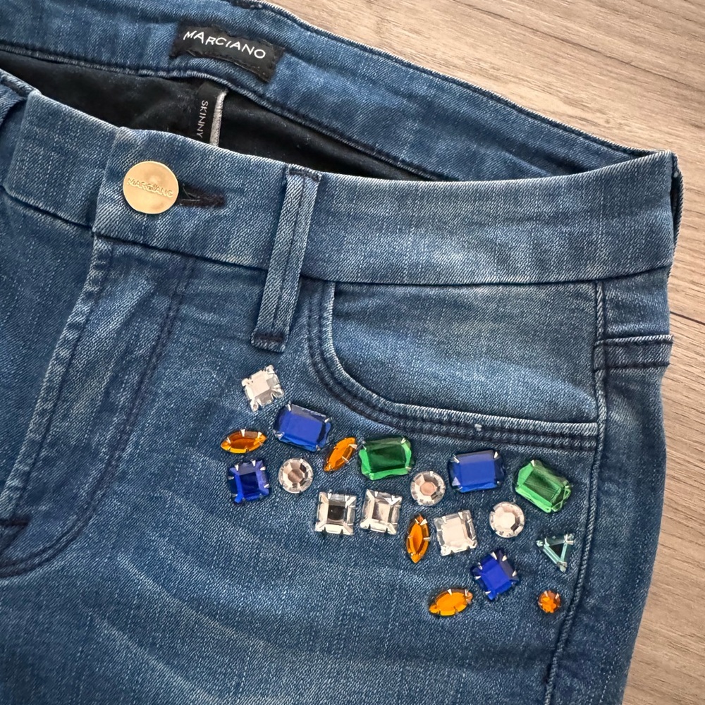 Marciano Blue Women's Jeans with Gemstone Embellishments
